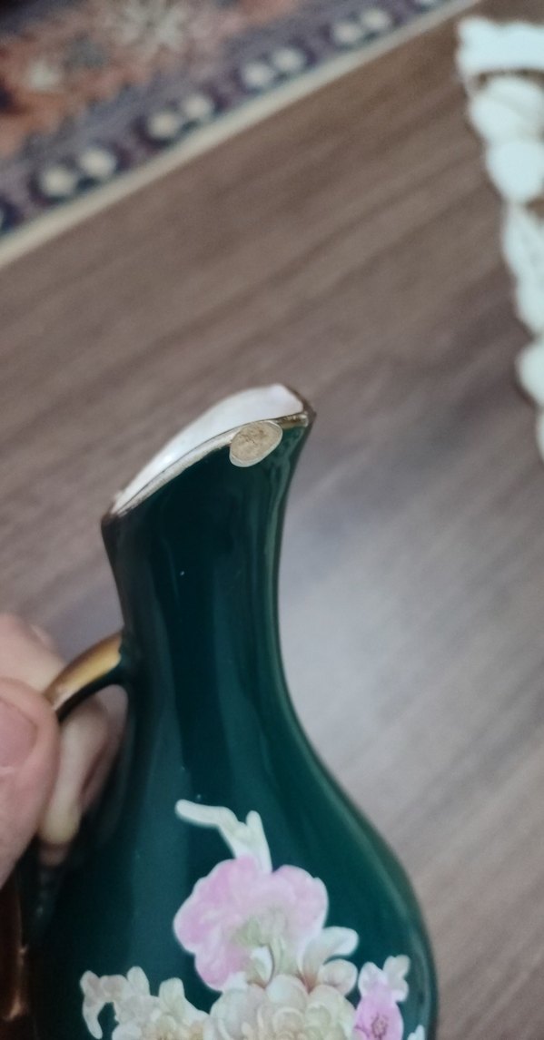 wintage Koyu yeşili Çiçek Desenli Vazo - Görsel 5