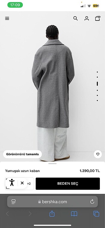 xs Beden gri Renk Bershka kadın uzun kaban
