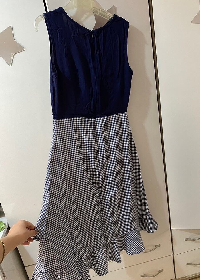 Lacivert fırfırlı elbise - Görsel 2