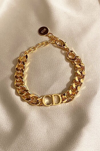 Kadın Gold Cd Harfli Christian Dior Model Kalın Zincir Bileklik 