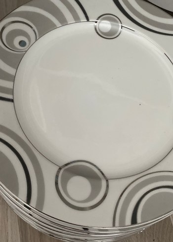  Beden Gri Beyaz Desenli Yemek Tabağı