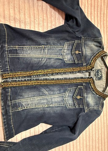 Nakışlı Fermuarlı Kadın Lacivert Kot Ceket - Görsel 4