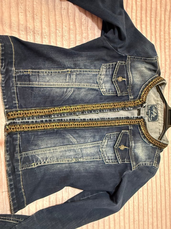 Nakışlı Fermuarlı Kadın Lacivert Kot Ceket - Görsel 4