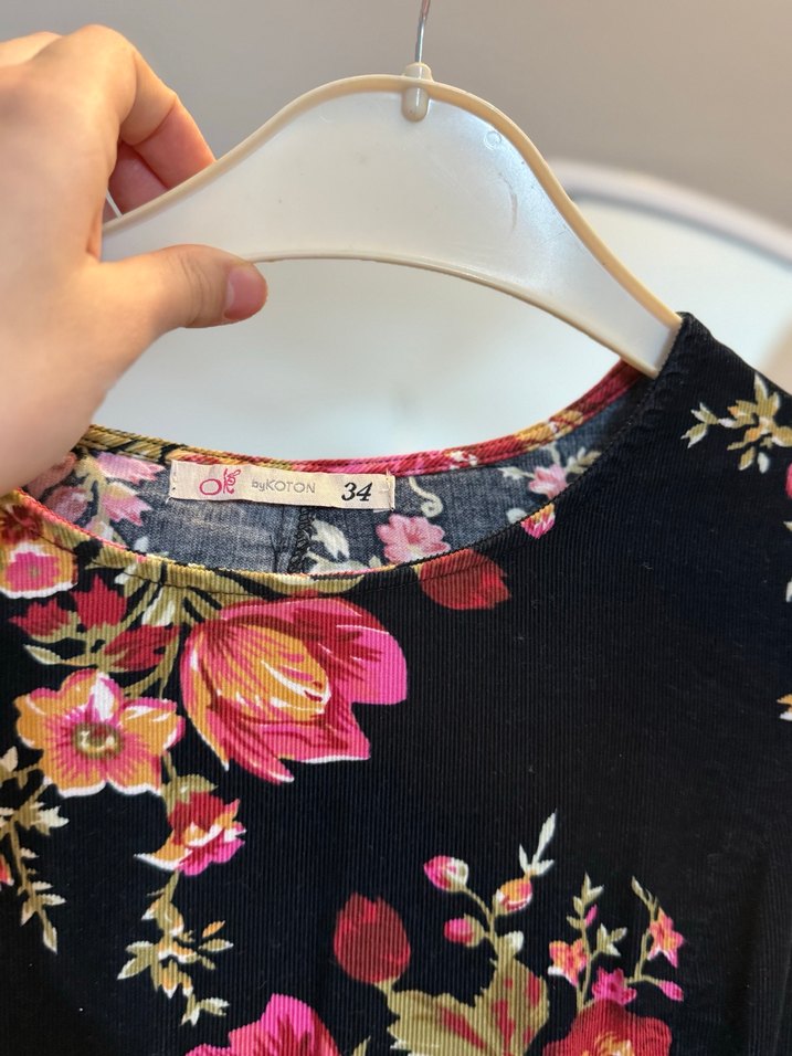 Çiçek Desenli Uzun Kollu Midi Elbise - Görsel 3