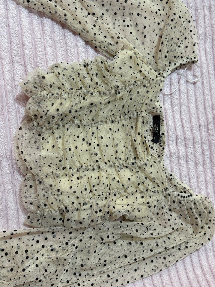 Puantiyeli Fırfırlı Mini Bluz - Görsel 3