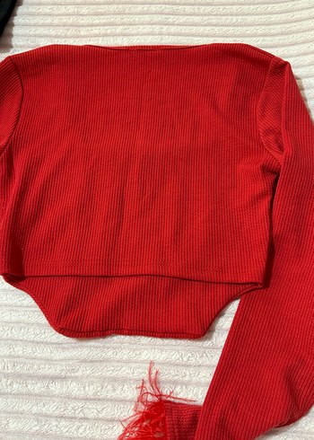 Kırmızı Örgü Uzun Kollu Mini Bluz - Görsel 3