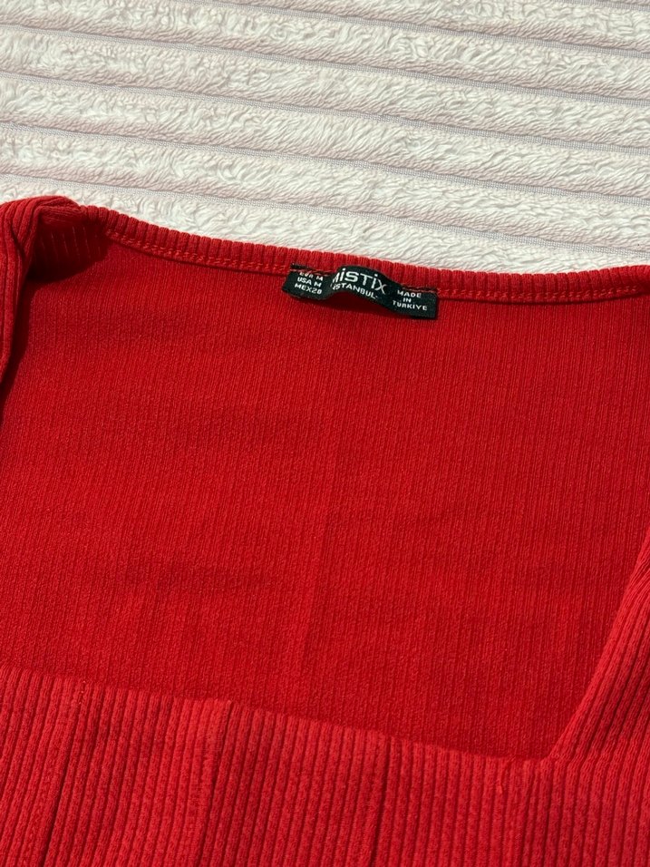 Kırmızı Örgü Uzun Kollu Mini Bluz - Görsel 2