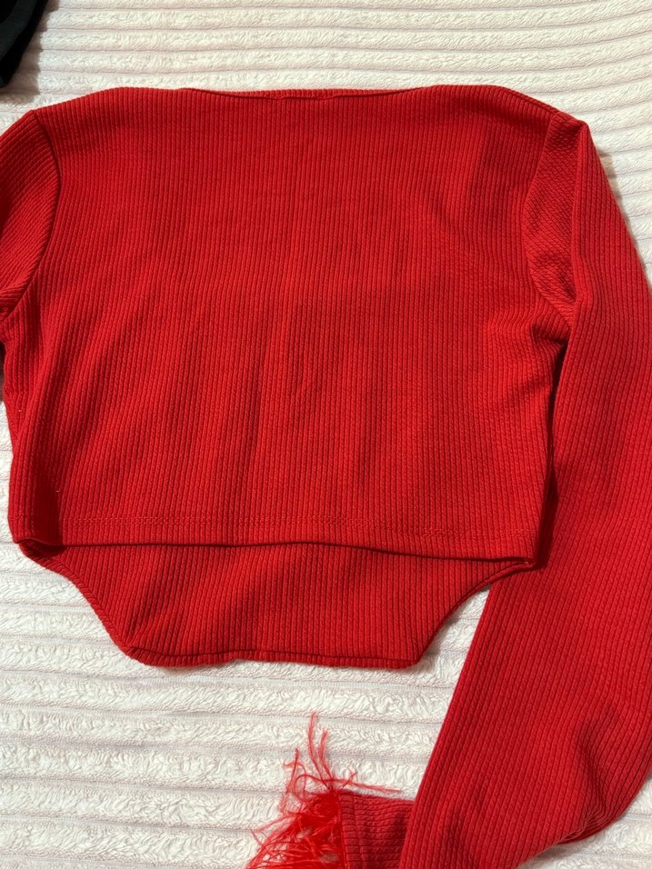 Kırmızı Örgü Uzun Kollu Mini Bluz - Görsel 3