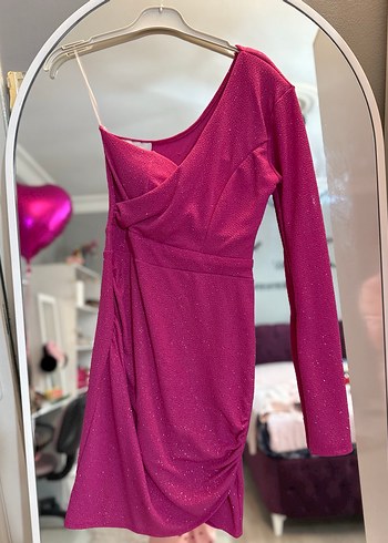 Pullu Asimetrik Mini Elbise - Görsel 3