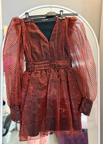 Bordo Kemerli Mini Yılan Desenli Abiye Elbise - Görsel 3