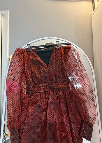 Bordo Kemerli Mini Yılan Desenli Abiye Elbise - Görsel 2