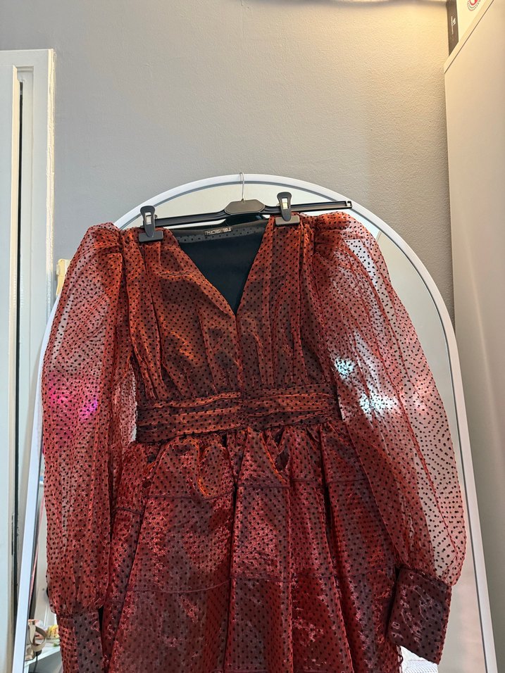 Bordo Kemerli Mini Yılan Desenli Abiye Elbise - Görsel 2