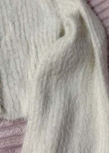 Düğmeli Beyaz Triko Kadın Hırka - Görsel 3