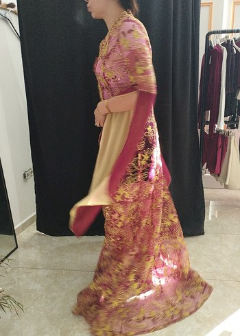 l Beden pembe Renk kına elbisesi kaftan