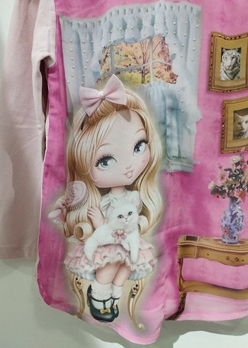 Kız Çocuk Pembe Uzun Kollu Baskılı Tişört - Görsel 2