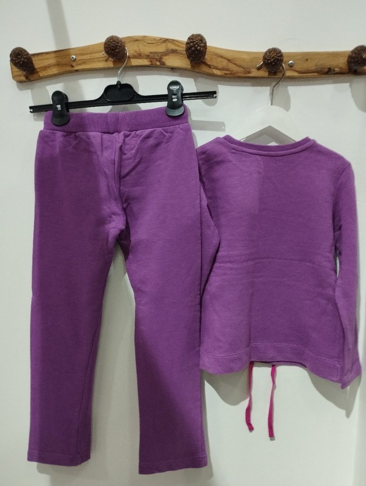 Mor Nakışlı Kız Çocuk Eşofman Takımı - Görsel 2