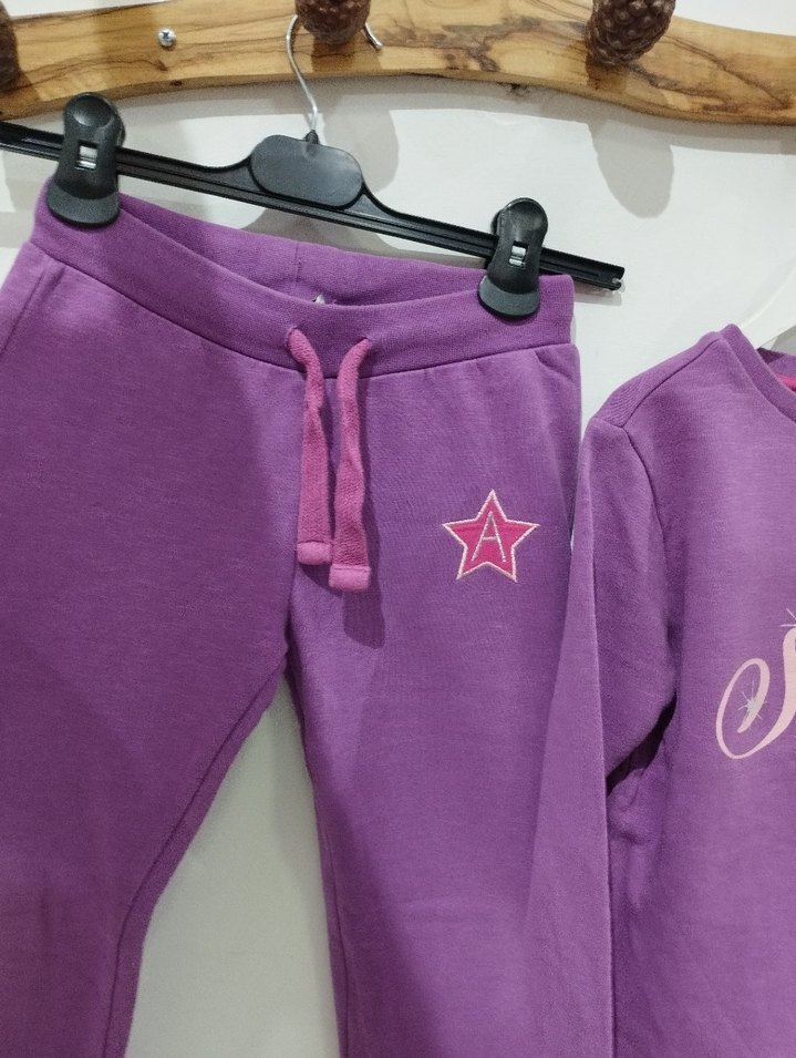 Mor Nakışlı Kız Çocuk Eşofman Takımı - Görsel 3