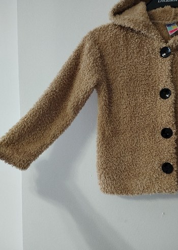 Kapüşonlu Düğmeli camel renkli Kız Ceketi - Görsel 2