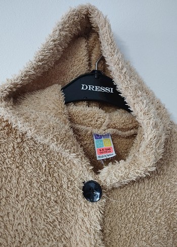 Kapüşonlu Düğmeli camel renkli Kız Ceketi - Görsel 4