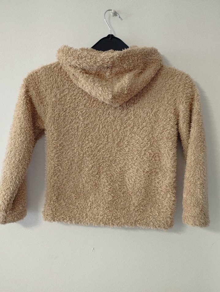 Kapüşonlu Düğmeli camel renkli Kız Ceketi - Görsel 3