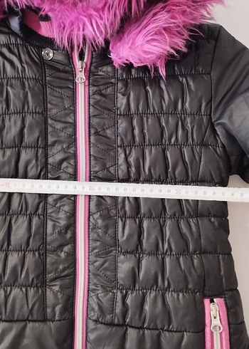 Kız Çocuk Siyah Mont, Pembe Kürk Kapüşonlu - Görsel 7
