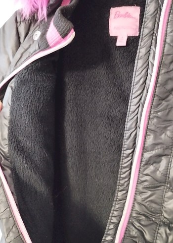 Kız Çocuk Siyah Mont, Pembe Kürk Kapüşonlu - Görsel 4