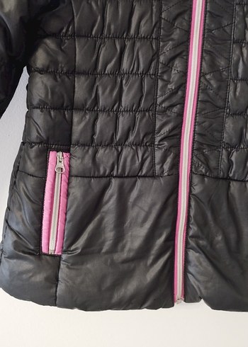 Kız Çocuk Siyah Mont, Pembe Kürk Kapüşonlu - Görsel 3