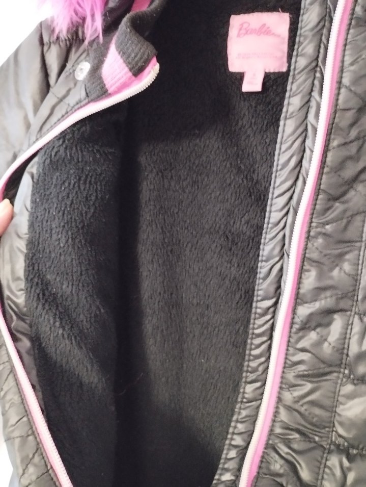 Kız Çocuk Siyah Mont, Pembe Kürk Kapüşonlu - Görsel 4