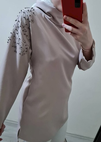 l Beden camel Renk Boncuk Detaylı Bej Kadın Tunik