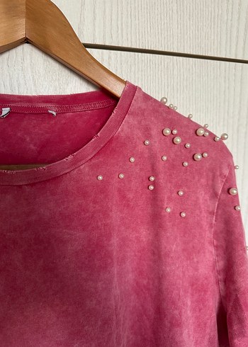 Pembe incili kısa kollu zara kadın tişört - Görsel 2