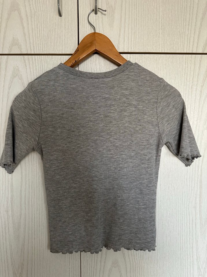Gri Kısa Kollu pamuk Kadın Tişört - Görsel 2
