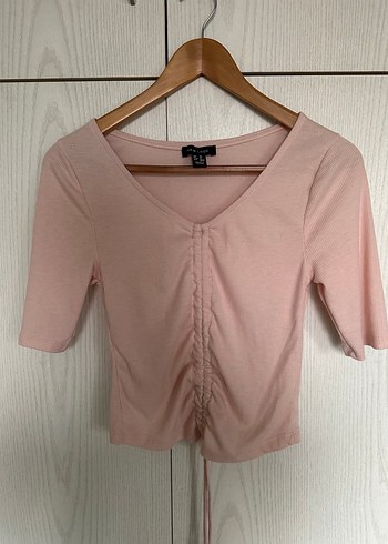 Pudra V Yaka pamuk Bluz - Görsel 2
