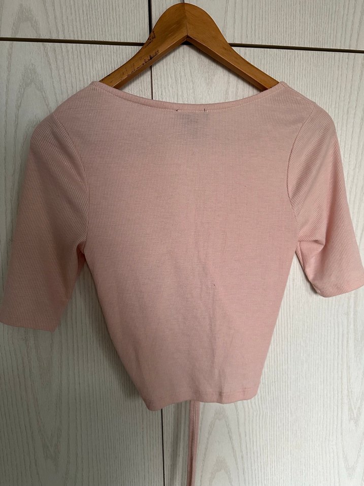 Pudra V Yaka pamuk Bluz - Görsel 3