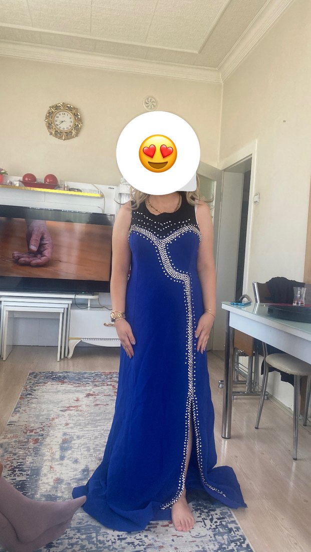 Mavi Uzun  Abiye Elbise - Görsel 3