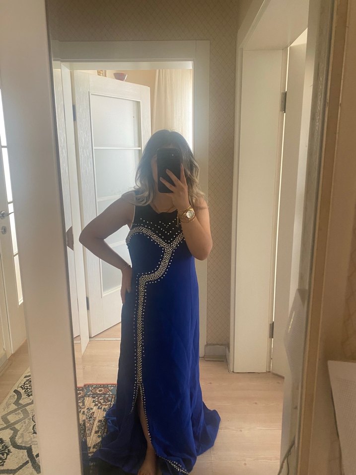 Mavi Uzun  Abiye Elbise - Görsel 2