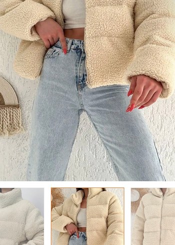 Beyaz Yumuşak Kürklü Kadın şişme Mont - Görsel 2