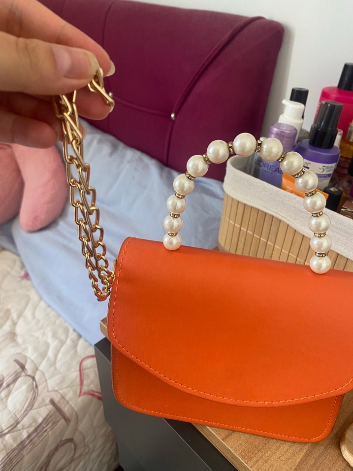 Turuncu Boncuklu Deri Kadın Çanta - Görsel 2