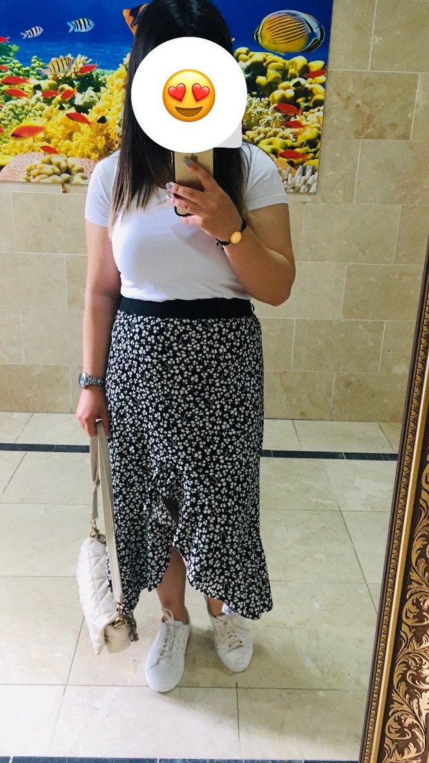 Beyaz Baskılı Midi Etek - Görsel 2