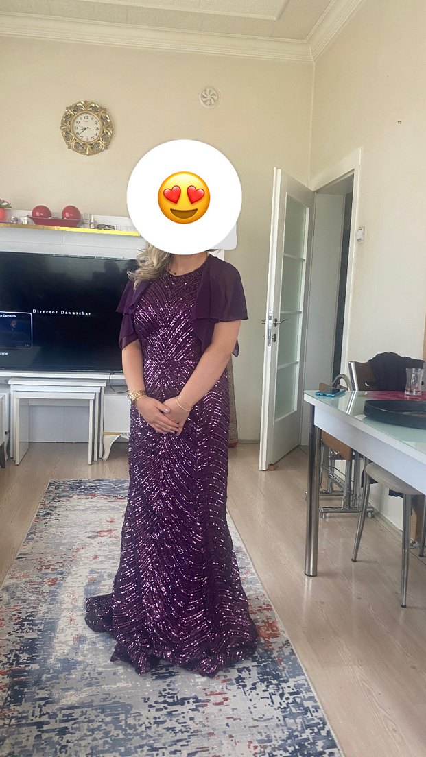 Parlak Mor Drapeli Abiye Elbise - Görsel 2