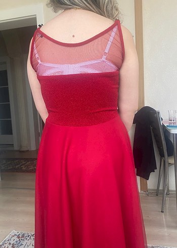 Diğer Siyah Detaylı Kırmızı Midi Gotik Abiye Elbise