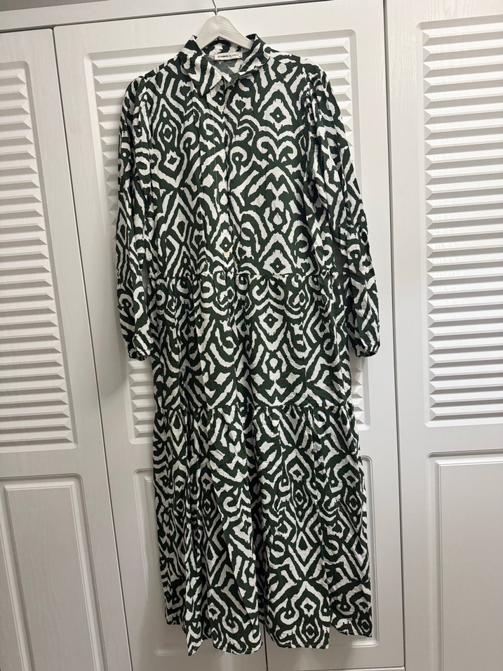 LC Waikiki Classic Yeşil Desenli Uzun Kollu elbise - Görsel 3