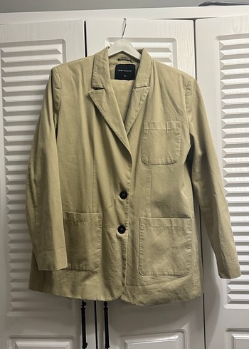 Bej Kadın Keten Ceket Düğmeli - Görsel 3