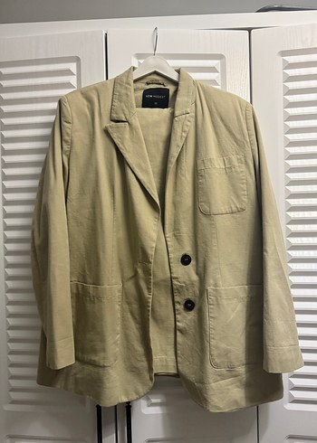 Bej Kadın Keten Ceket Düğmeli - Görsel 2
