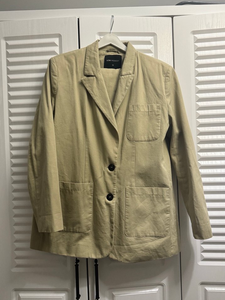 Bej Kadın Keten Ceket Düğmeli - Görsel 3