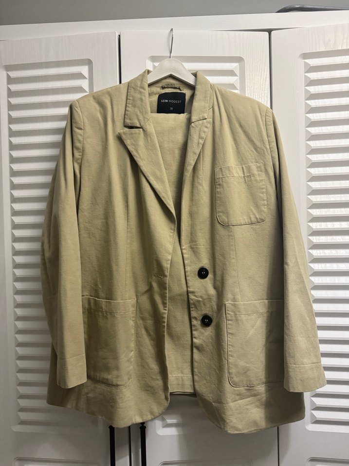 Bej Kadın Keten Ceket Düğmeli - Görsel 2