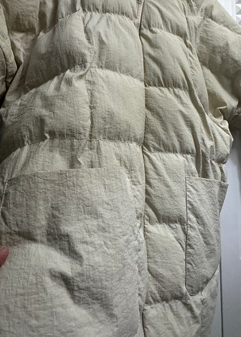 Bej Kadın Midi Keten Kışlık Mont - Görsel 4