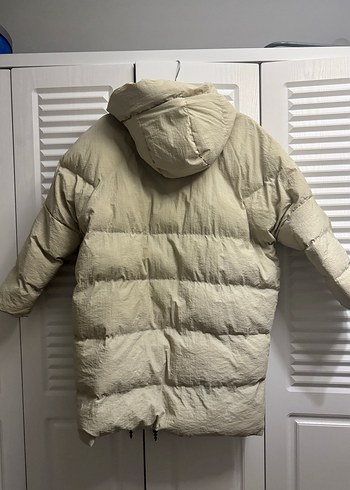 Bej Kadın Midi Keten Kışlık Mont - Görsel 2