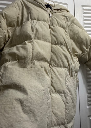 Bej Kadın Midi Keten Kışlık Mont - Görsel 3