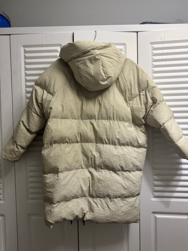 Bej Kadın Midi Keten Kışlık Mont - Görsel 2