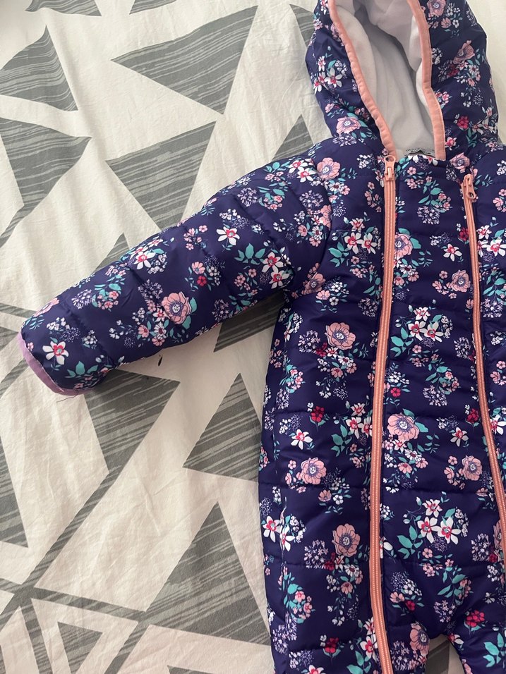 Kız Bebek Çiçekli Mor Kar Tulumu - Görsel 2